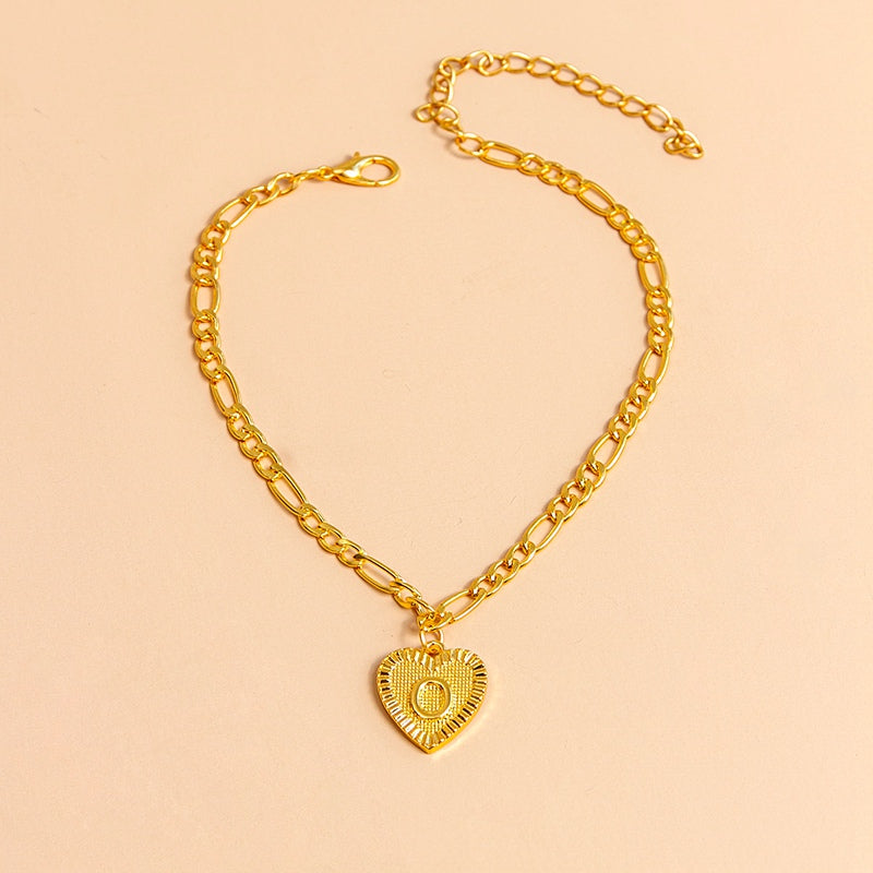 Tobillera con letra inicial, pulseras de pie con colgante de corazón de Color dorado para mujer