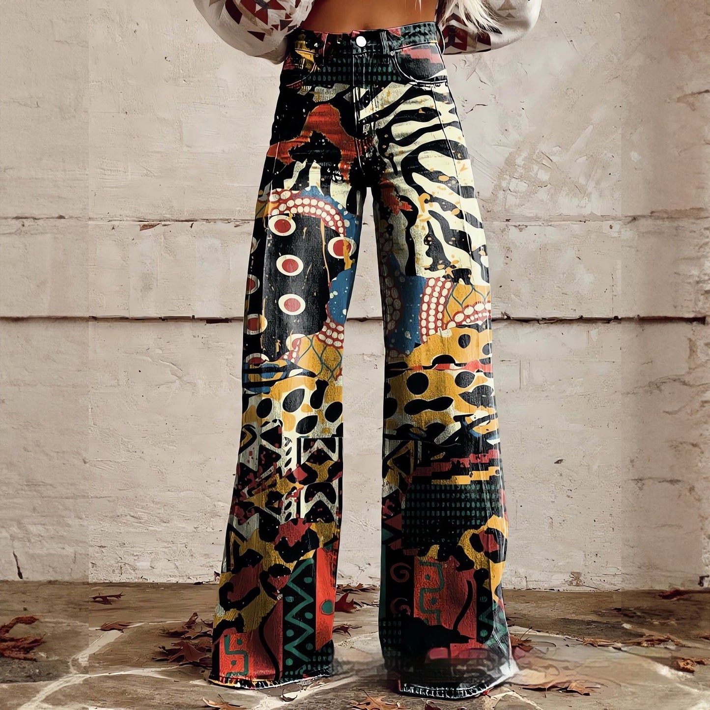 Foreign Trade Women's Casual Pants Imitation Jeans Wide Leg