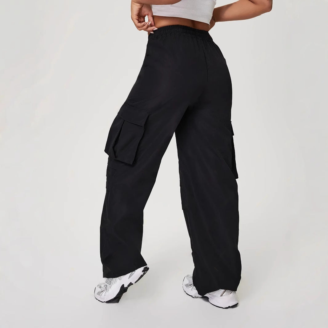 Women's Three-dimensional Pocket Elastic Waist Overalls Casual Trousers