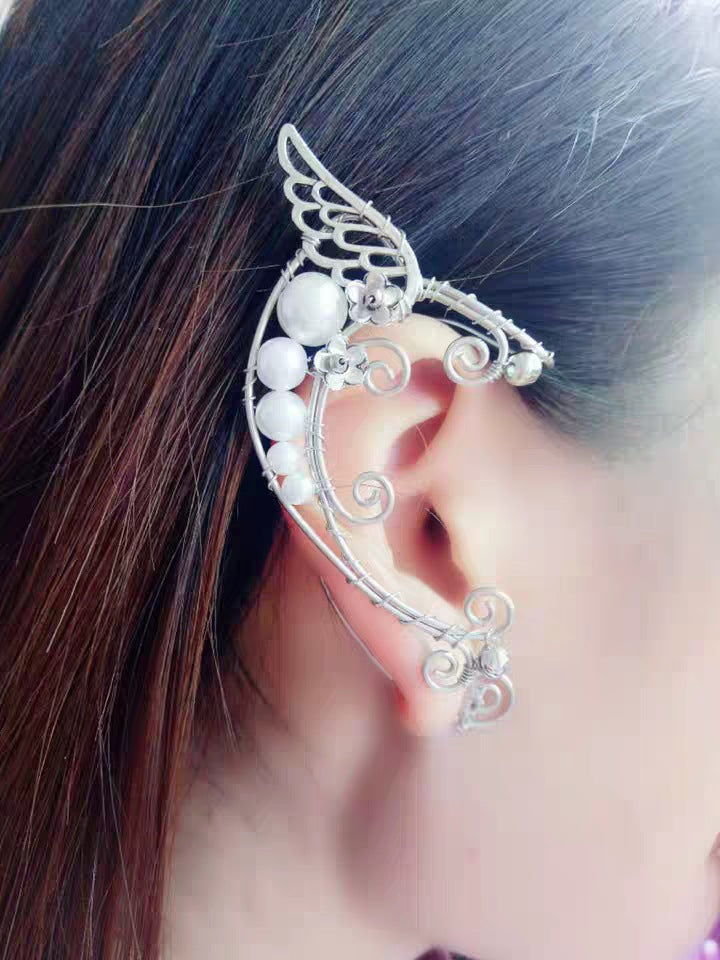 Pendientes de hadas con alas de ángel Clip de oreja femenina sin orejas perforadas