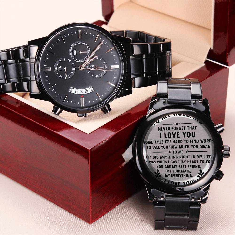 Reloj cronógrafo negro grabado - Para mi marido
