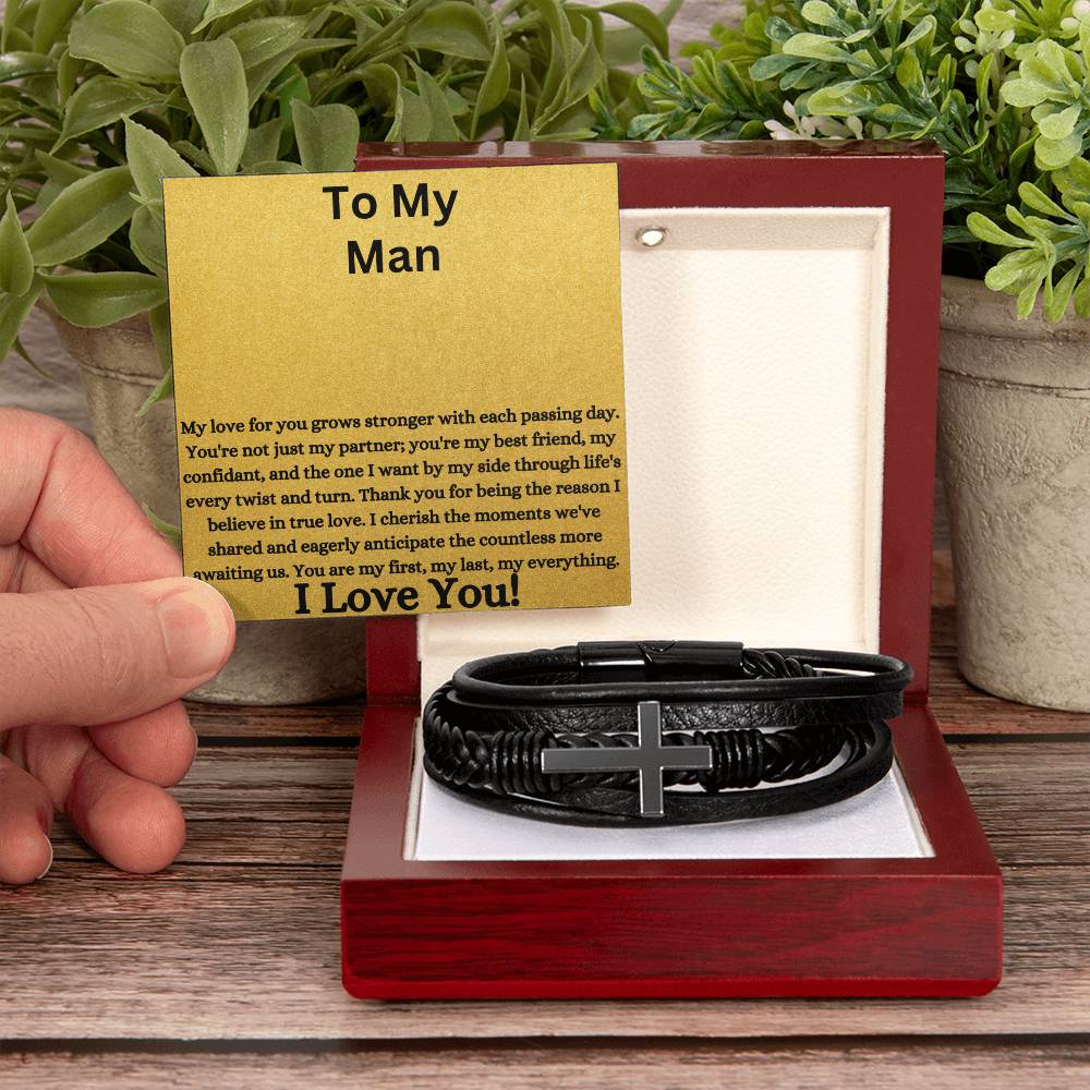 Men's Cross Bracelet - Love Grows Stronger My Man