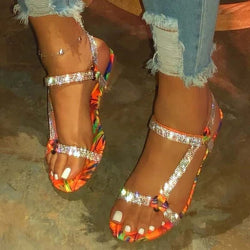 Women's plus size rhinestone flat sandals