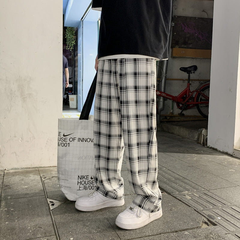 Men's Fashion Casual Loose Straight All-matching Plaid Pants