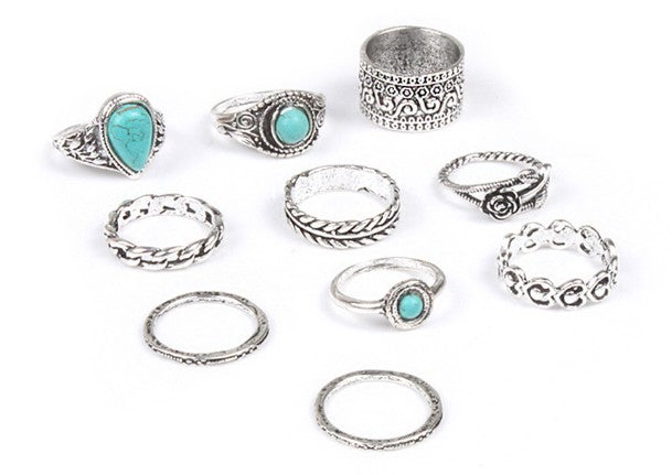 Turquoise 10 Piece Set Joint Combination Ring