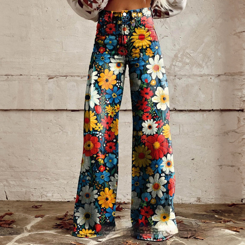 Foreign Trade Women's Casual Pants Imitation Jeans Wide Leg