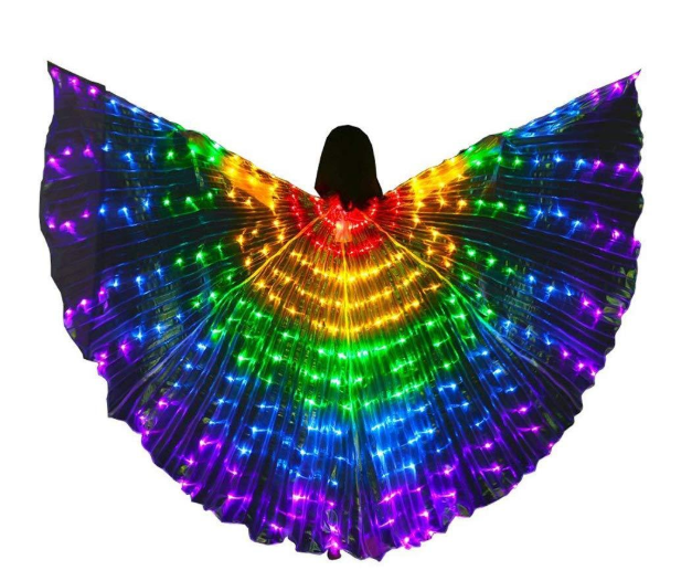 Alas de mariposa LED Accesorios para actuaciones en escenario de Halloween Accesorio de baile para mujeres Alas de baile LED para DJ Disfraz de ala iluminada Alas de baile Colores del arco iris con palo