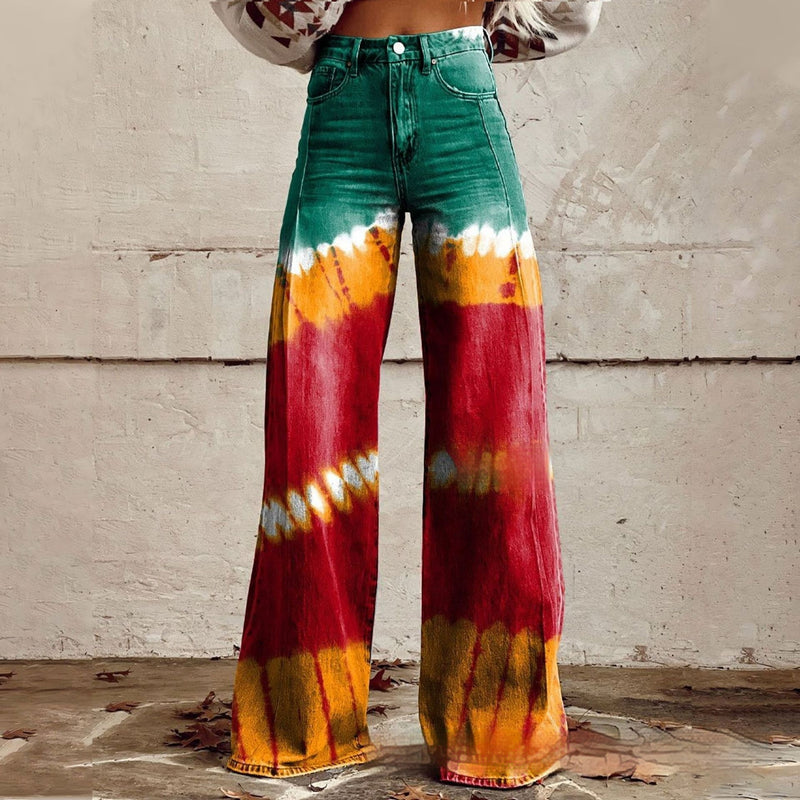 Foreign Trade Women's Casual Pants Imitation Jeans Wide Leg