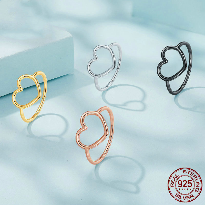 Anillos de corazón lisos huecos para mujer plata de ley S925