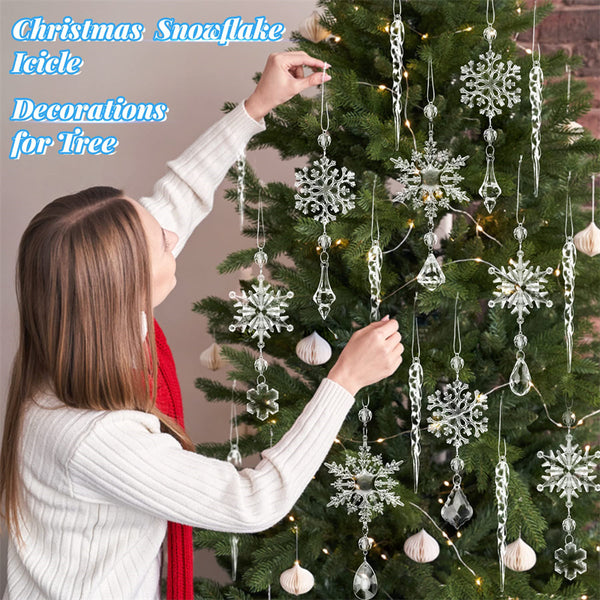 10 Uds. Colgantes para colgar árbol de Navidad, tira de hielo acrílica, adornos de Navidad para techo de nieve, decoración navideña de Año Nuevo, decoración del hogar
