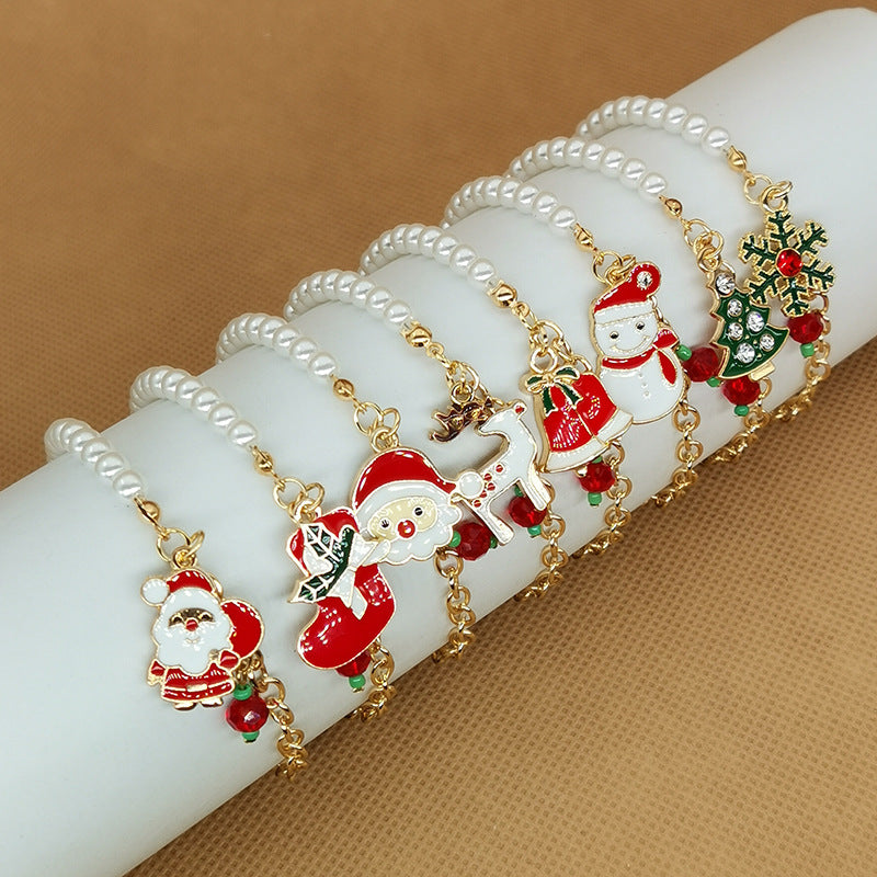 Old Man Snowman Elk Snowflake Bell Christmas Bracelet