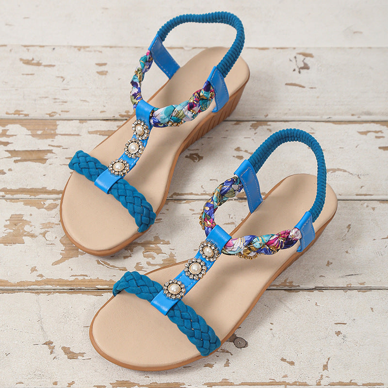 Sandalias trenzadas bohemias Zapatos de playa de verano Mujer