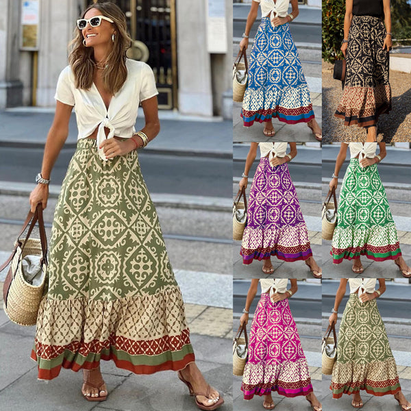 Falda de vuelo grande con costuras holgadas estampadas novedad de verano europea americana