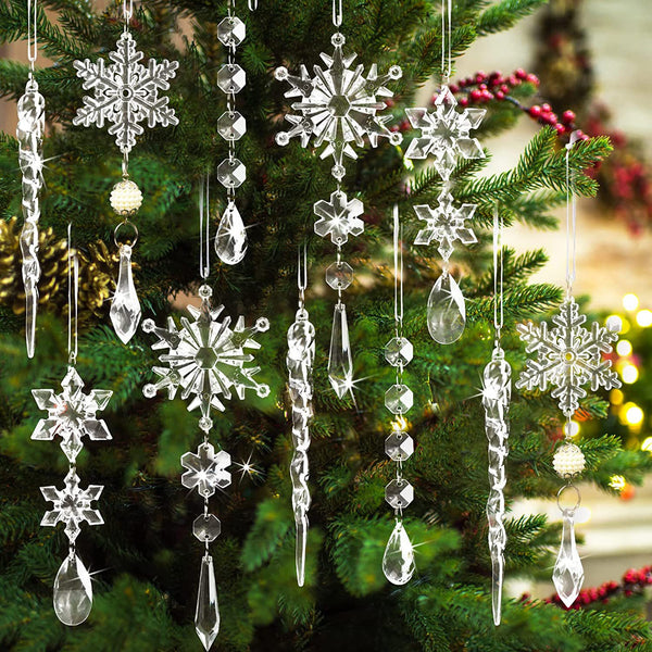 10 Uds. Colgantes para colgar árbol de Navidad, tira de hielo acrílica, adornos de Navidad para techo de nieve, decoración navideña de Año Nuevo, decoración del hogar