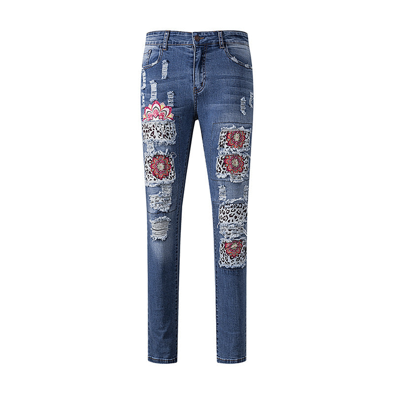 Jeans Rasgados Estilo Étnico De Mujer Cintura Alta