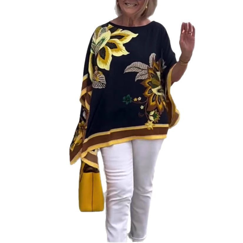 Printed Short-sleeved Mid-length Casual Top