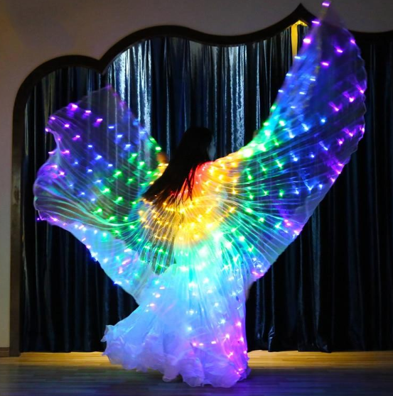Alas de mariposa LED Accesorios para actuaciones en escenario de Halloween Accesorio de baile para mujeres Alas de baile LED para DJ Disfraz de ala iluminada Alas de baile Colores del arco iris con palo