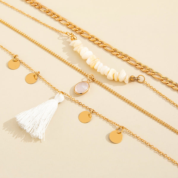 Four-piece Set Of Simple Feet With Tassels And Gems