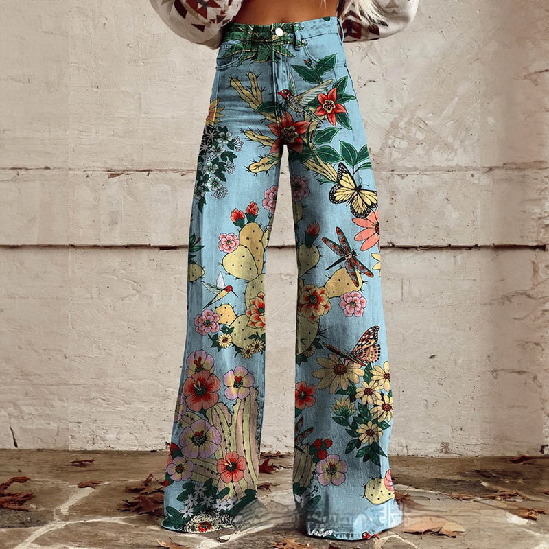 Foreign Trade Women's Casual Pants Imitation Jeans Wide Leg