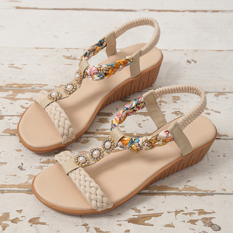 Sandalias trenzadas bohemias Zapatos de playa de verano Mujer