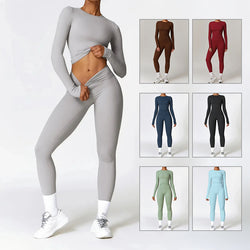 Tight-fitting Brushed Yoga Suit Quick-drying Fitness Clothes  Fitness Long Sleeve Tracksuits Sports Suit Gym Top High Waist Leggings Women Sets Yoga Set