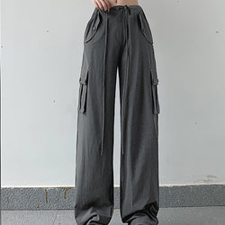Pantalones casuales con banda en el tobillo y bolsillo recto sueltos de secado rápido de pierna ancha para mujer