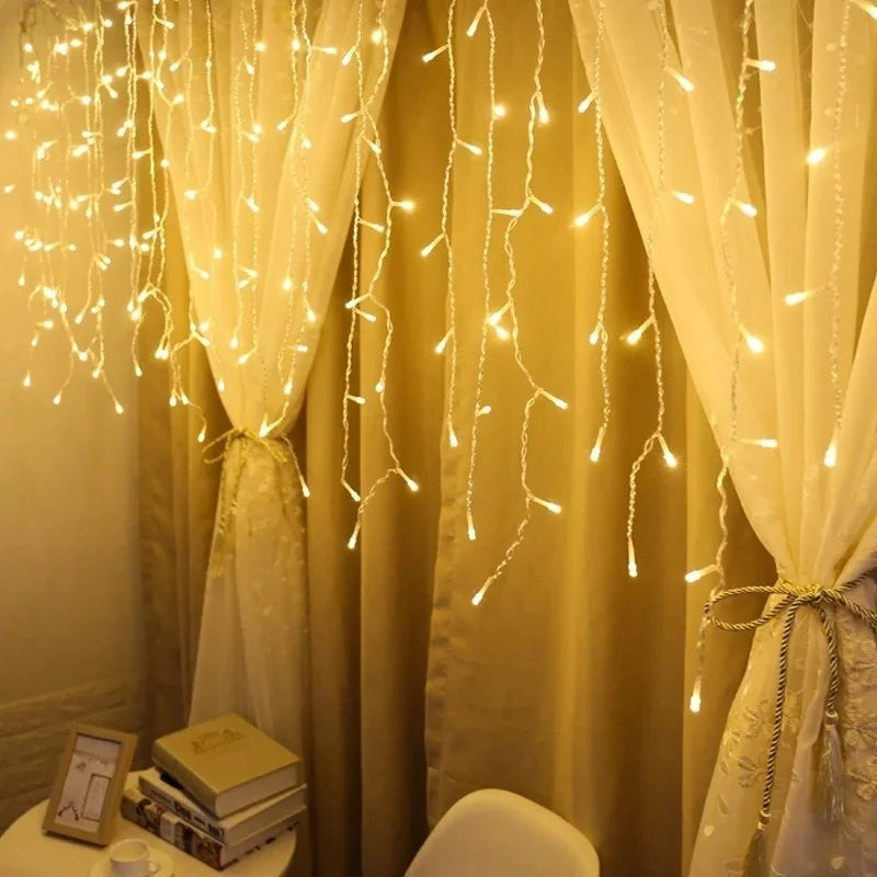 New Year 2022 Christmas Curtain Lights Christmas Decorations for Outdoor Garden Decor Fairy Festoon Christmas Ornaments Navidad
