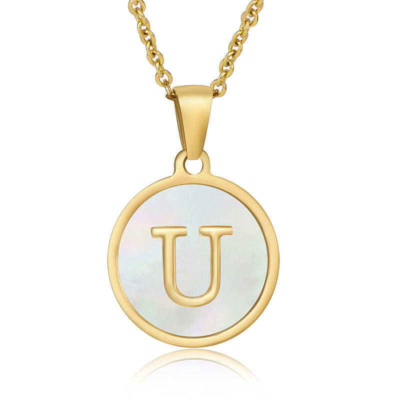 Stainless Steel Round Shell Letter Necklace For Women