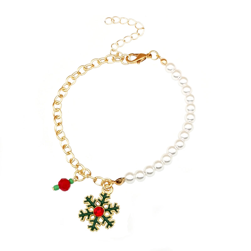 Old Man Snowman Elk Snowflake Bell Christmas Bracelet