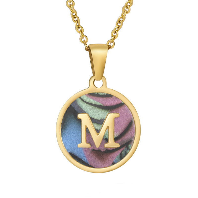 Stainless Steel Round Shell Letter Necklace For Women