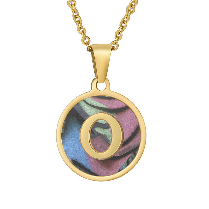 Stainless Steel Round Shell Letter Necklace For Women