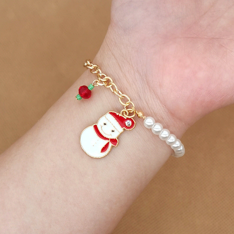 Old Man Snowman Elk Snowflake Bell Christmas Bracelet