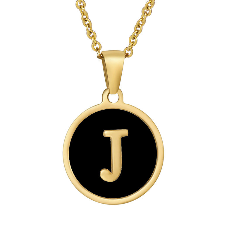 Stainless Steel Round Shell Letter Necklace For Women