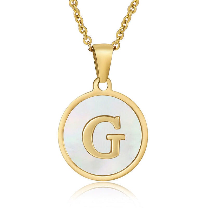 Stainless Steel Round Shell Letter Necklace For Women