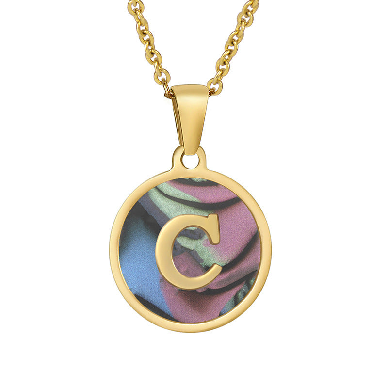 Stainless Steel Round Shell Letter Necklace For Women