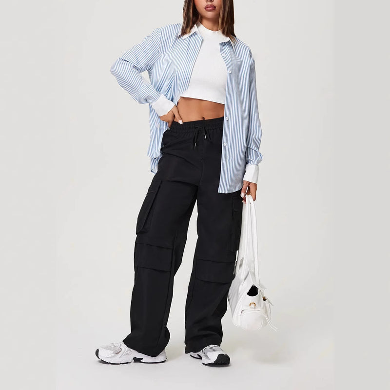 Women's Three-dimensional Pocket Elastic Waist Overalls Casual Trousers