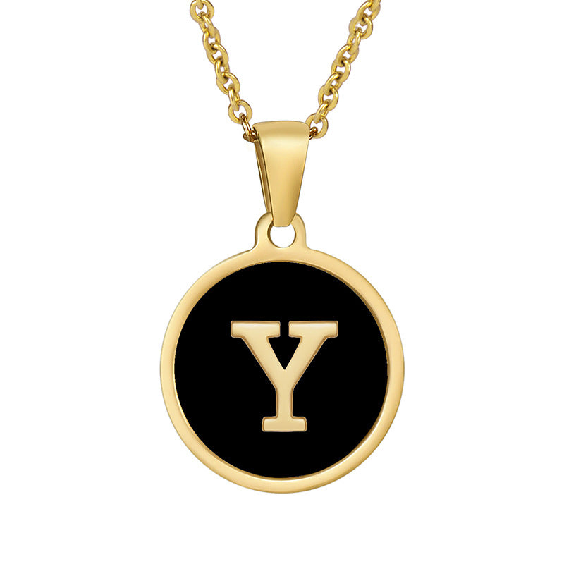 Stainless Steel Round Shell Letter Necklace For Women