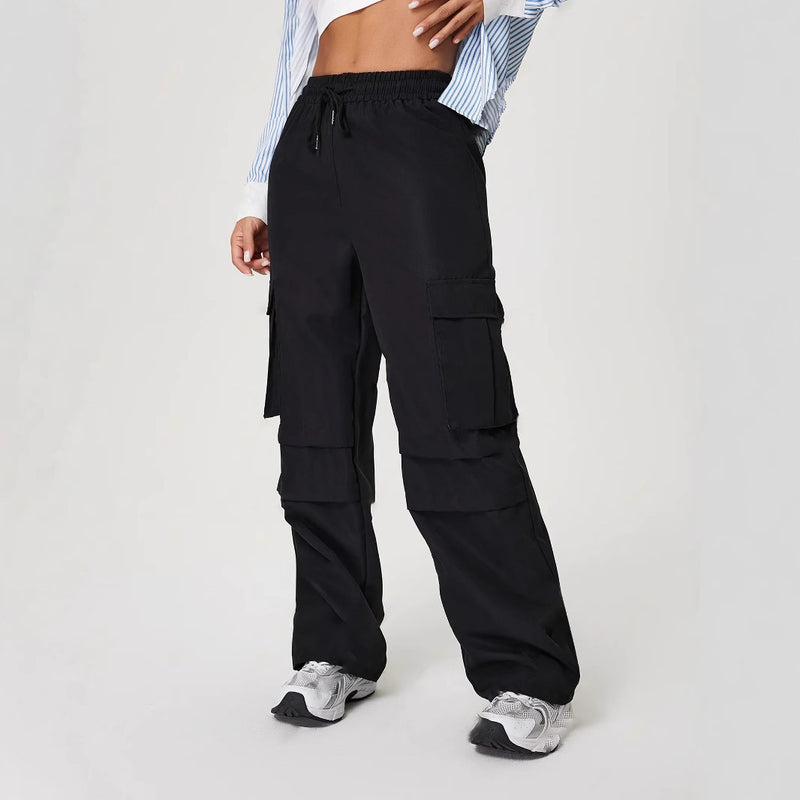 Women's Three-dimensional Pocket Elastic Waist Overalls Casual Trousers