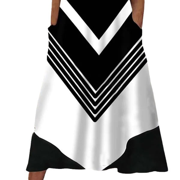 Vestido casual con cuello en V y bloques de color a rayas