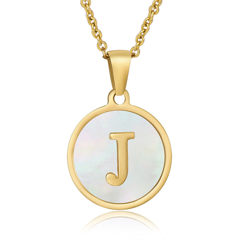 Stainless Steel Round Shell Letter Necklace For Women