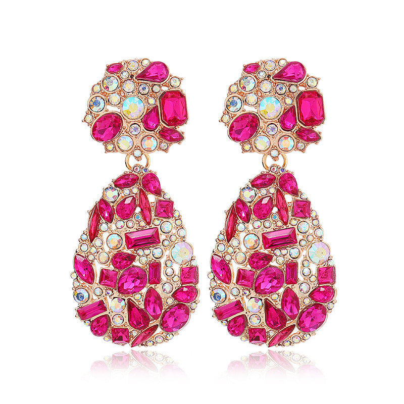 Set Rose Red Geometric All-match Earrings For Women