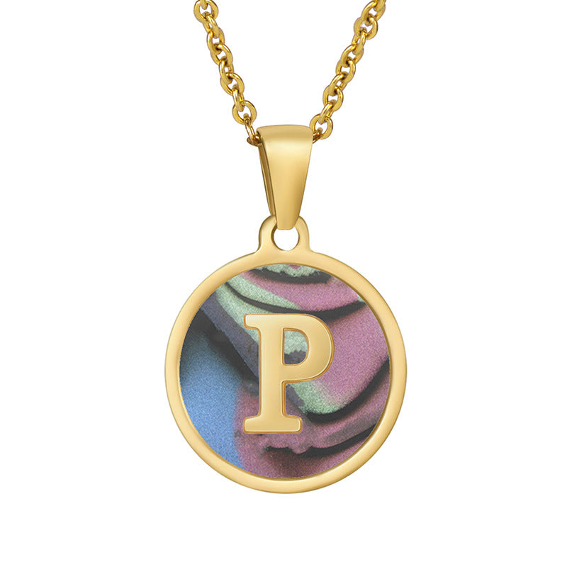 Stainless Steel Round Shell Letter Necklace For Women