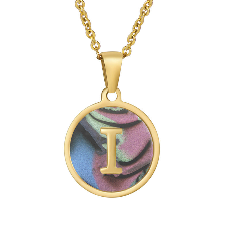 Stainless Steel Round Shell Letter Necklace For Women
