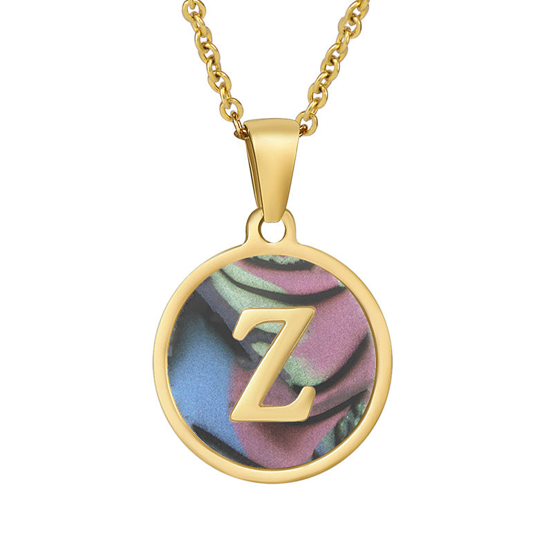 Stainless Steel Round Shell Letter Necklace For Women