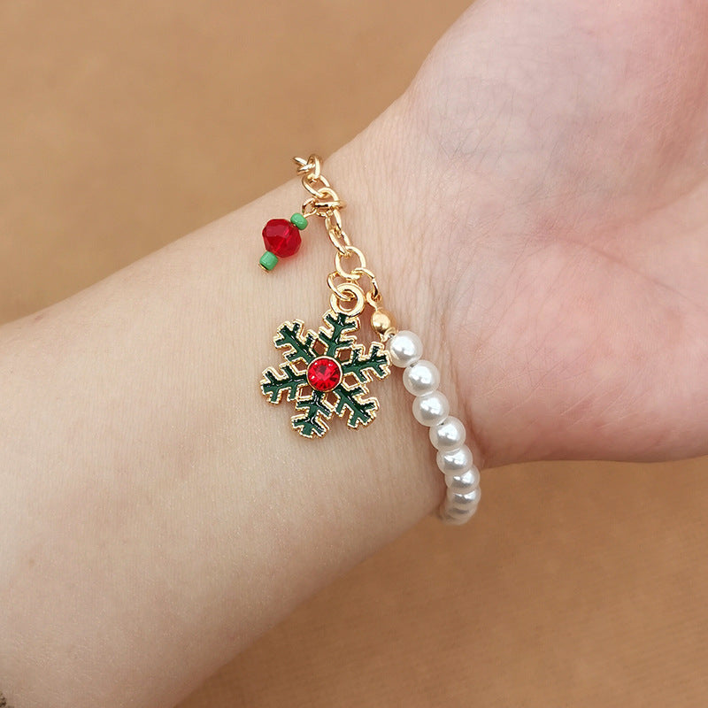 Old Man Snowman Elk Snowflake Bell Christmas Bracelet