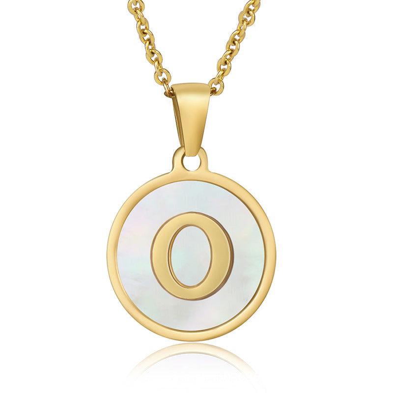 Stainless Steel Round Shell Letter Necklace For Women