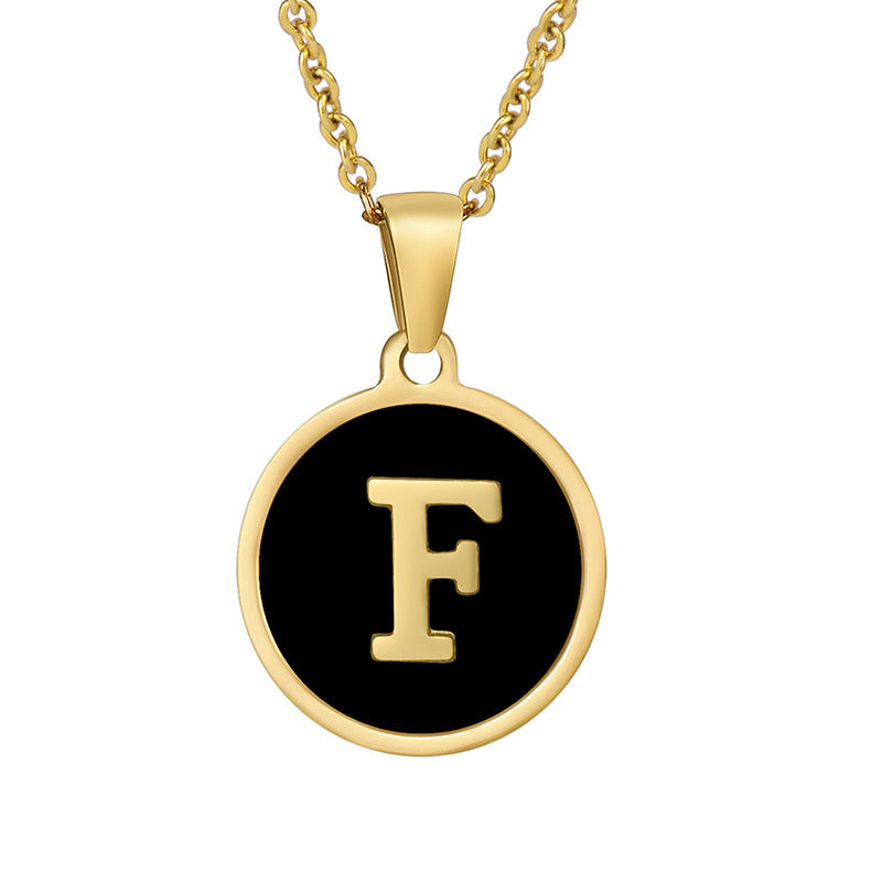 Stainless Steel Round Shell Letter Necklace For Women