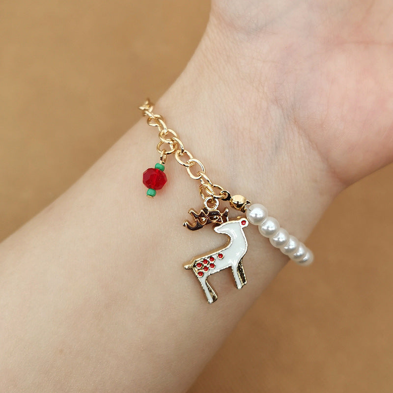 Old Man Snowman Elk Snowflake Bell Christmas Bracelet