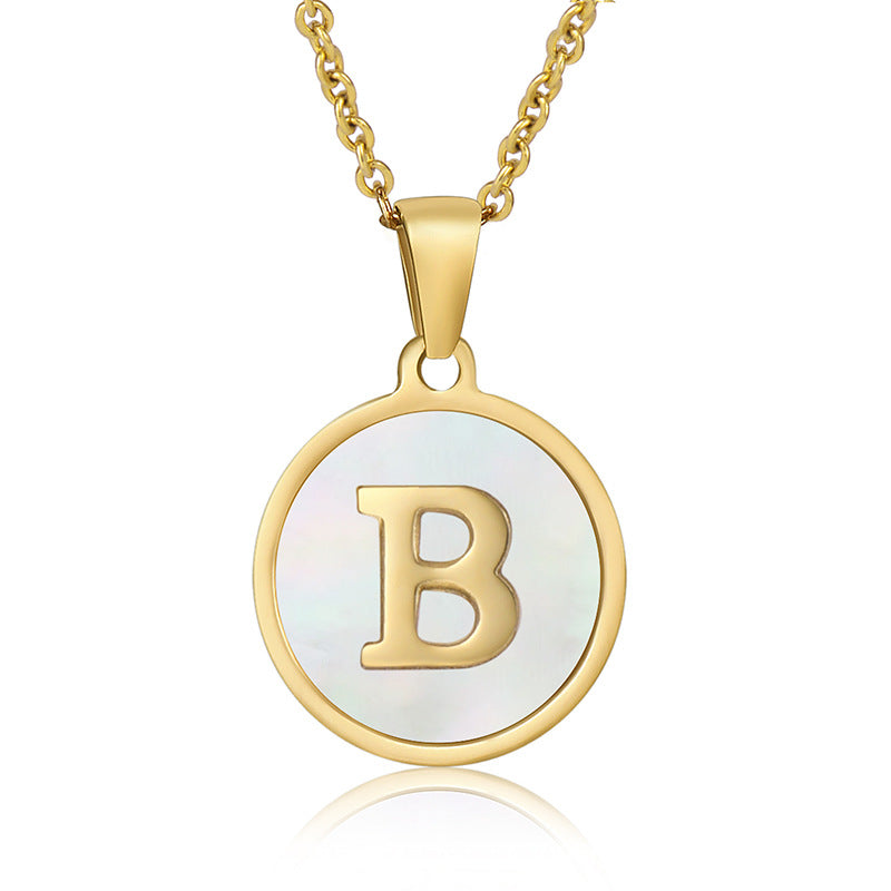 Stainless Steel Round Shell Letter Necklace For Women