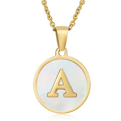 Stainless Steel Round Shell Letter Necklace For Women